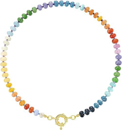 Sweet 8mm Natural Stone Bead Necklace Stainless Steel Geometric Round Ball Chain for Women