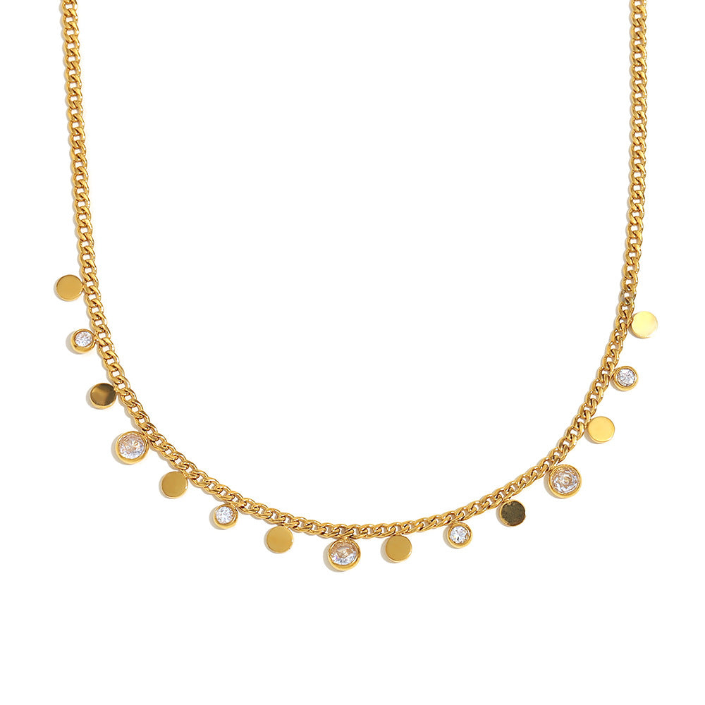 Collana da donna con ciondolo rotondo in zircone placcato oro 18 carati in acciaio inossidabile geometrico minimalista