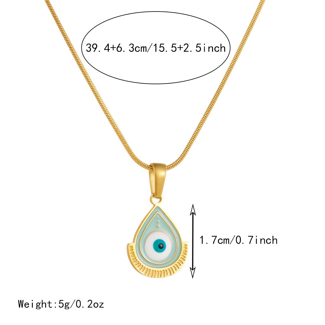 Gothic Teardrop Gold Plated Stainless Steel Evil Eye Pendant Necklace with Snake Chain