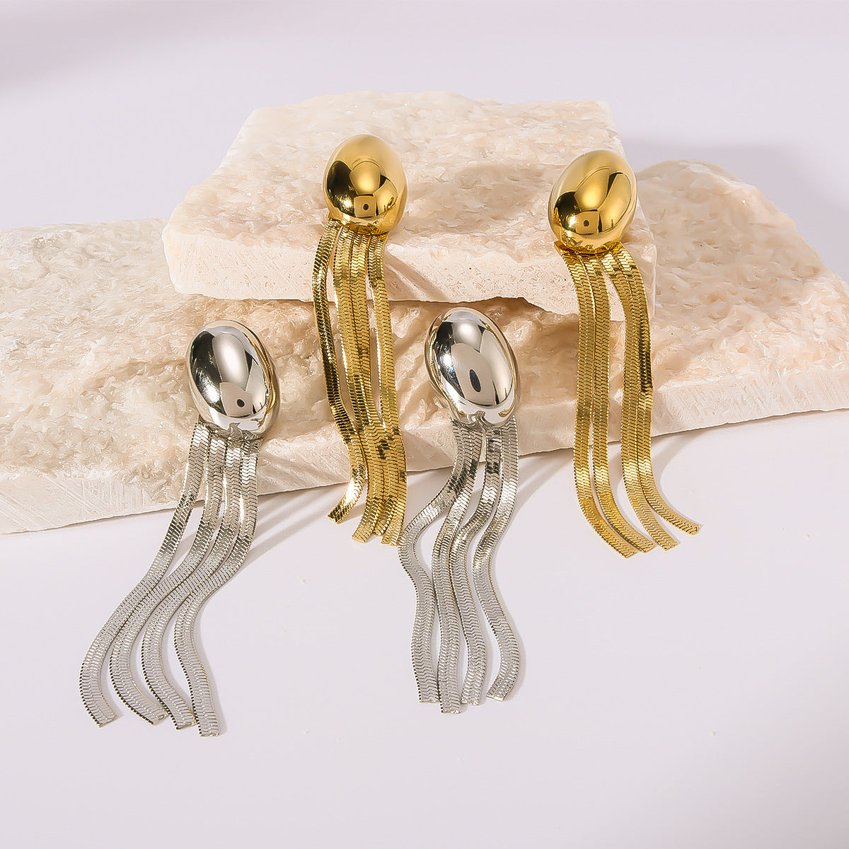 Minimalist Jellyfish-Shaped Tassel Earrings in Stainless Steel with 18K Gold Plating for Women