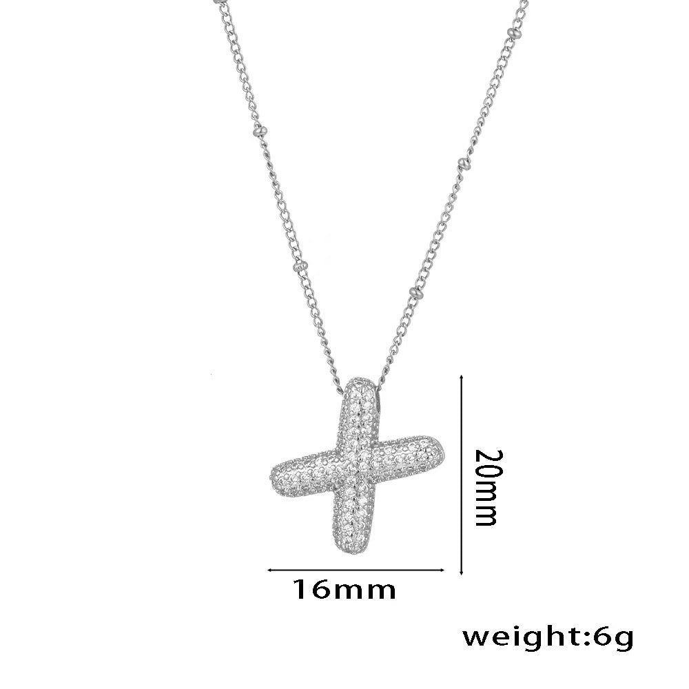 Collana da Donna con Ciondolo a Lettera, Design Geometrico Minimalista, in Ottone Placcato Oro con Zirconi Micro-Pavé