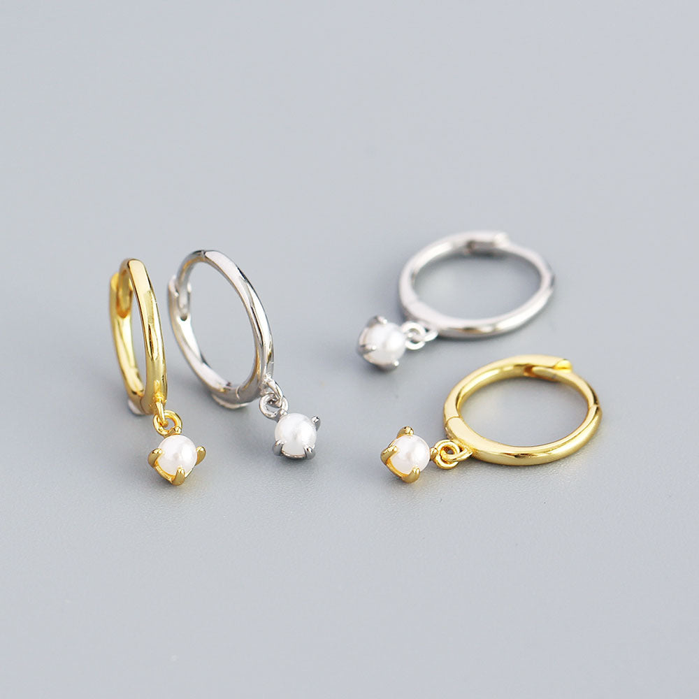 Minimalist Geometric S925 Sterling Silver Pearl Earrings with Fresh Sweet Design