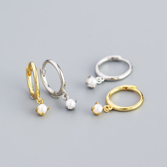 Orecchini di perle in argento sterling S925 geometrici minimalisti dal design fresco e dolce