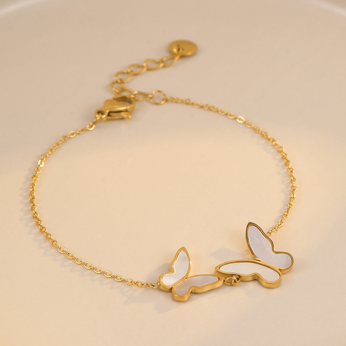 Bracciale da donna in acciaio inossidabile a forma di farfalla e conchiglia, placcato oro, alla moda stile OL
