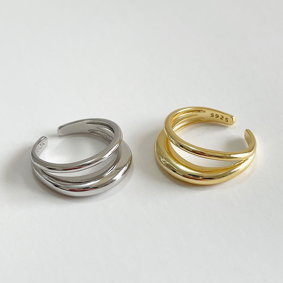 925 Silver Letter Ring Women's Fashion Double Layer Ring Natural Fresh Sweet Style
