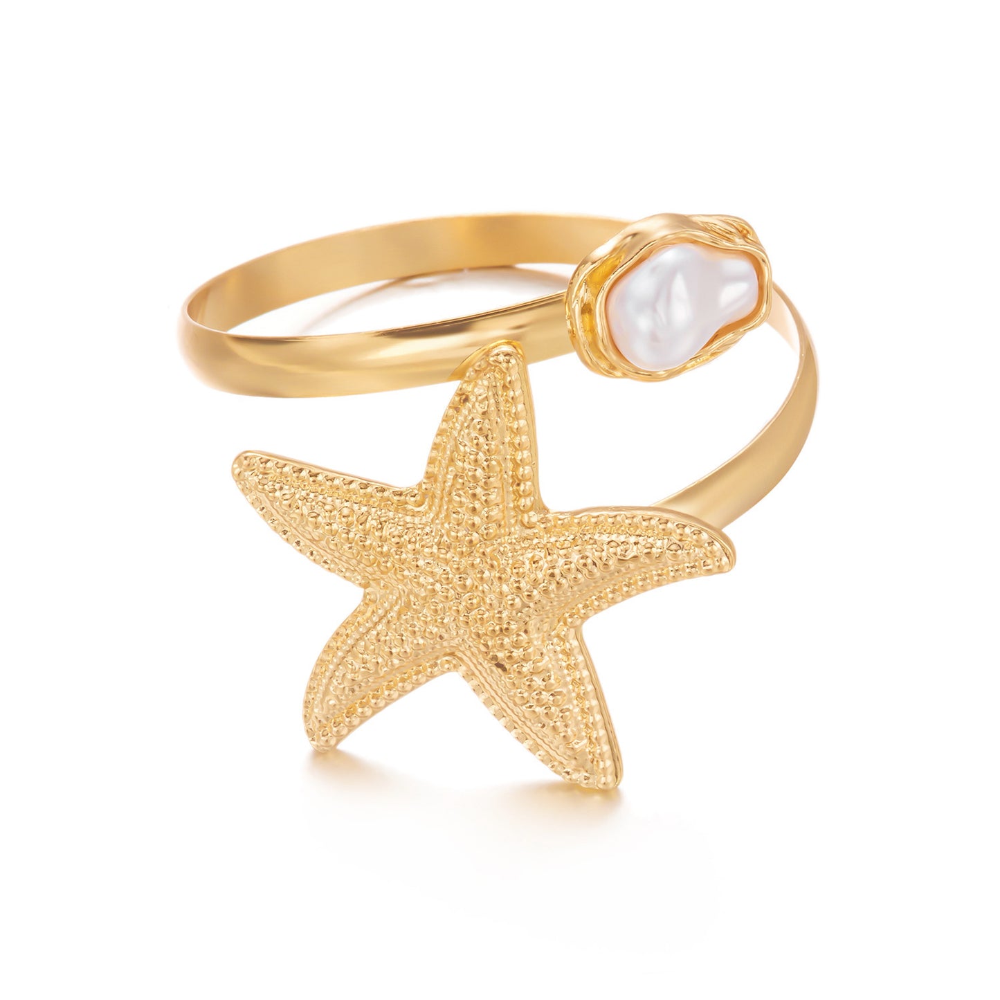 Casual Adjustable Starfish and Conch Flower Arm Cuff Alloy Plated Women