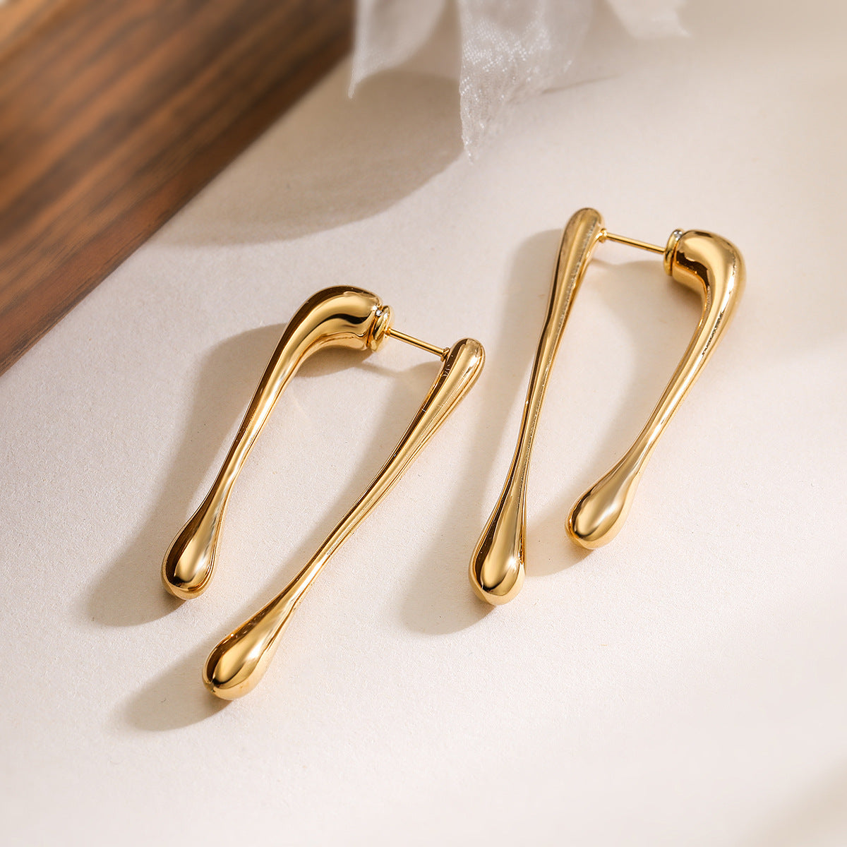 Minimalist Elegant 18K Gold Plated Stainless Steel Teardrop Geometric Earrings for Women