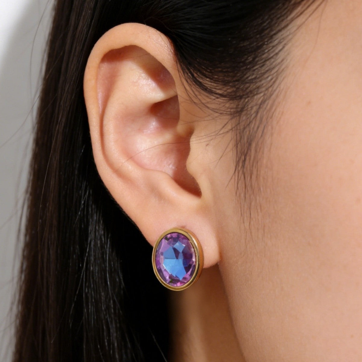 Minimalist Elegant Geometric Oval Stainless Steel Gold Plated Cubic Zirconia Stud Earrings