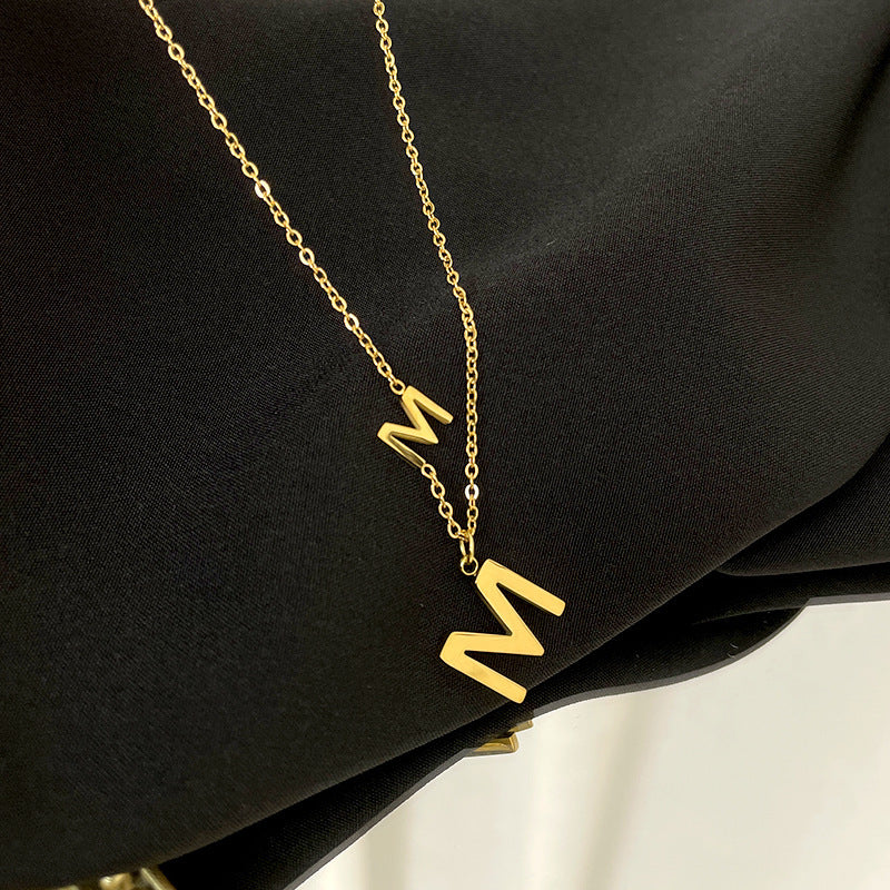 Minimalist Letter M Pendant Necklace in Titanium Steel with O-Chain for Women