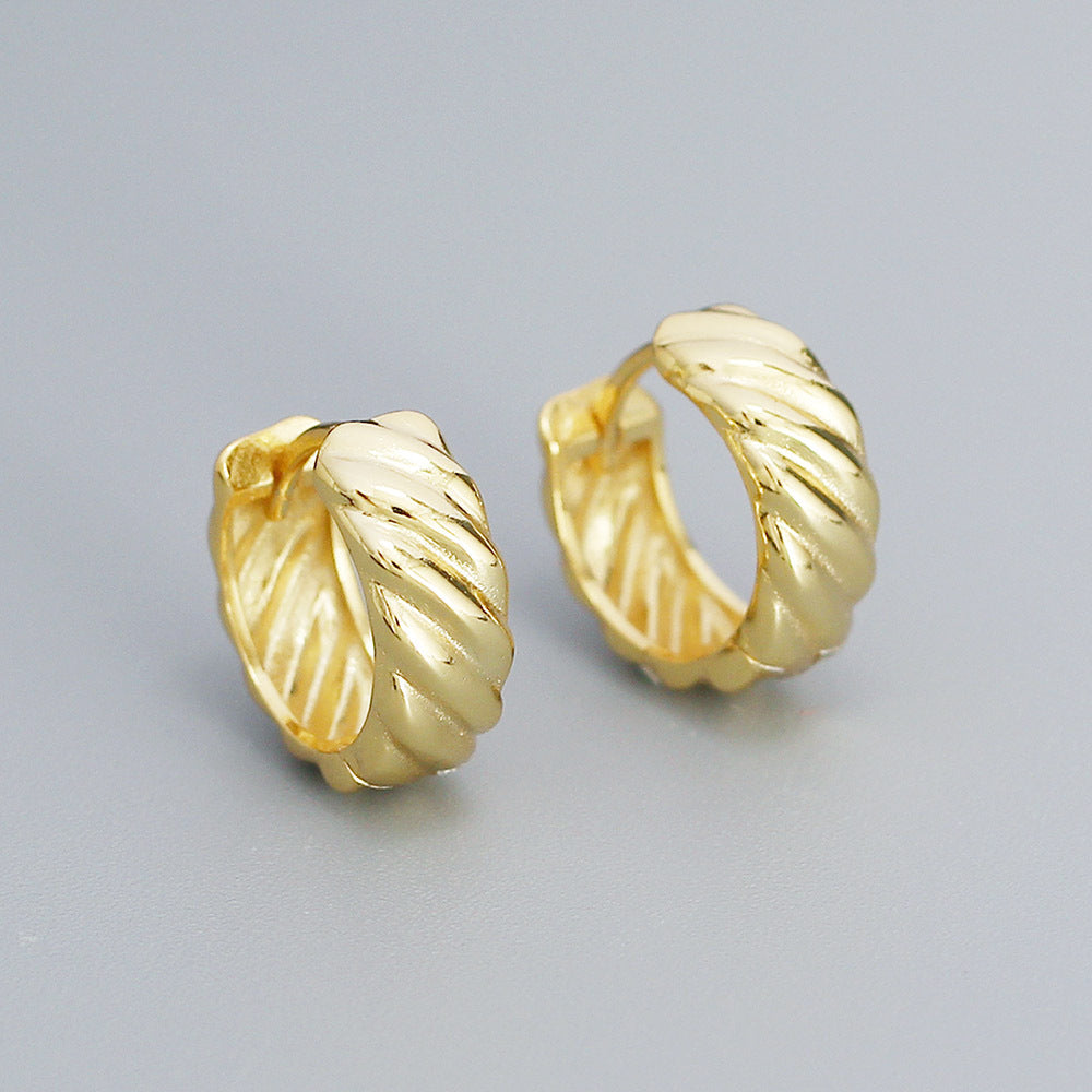 Minimalist 925 Sterling Silver Geometric Polished Hoop Earrings Twisted Design