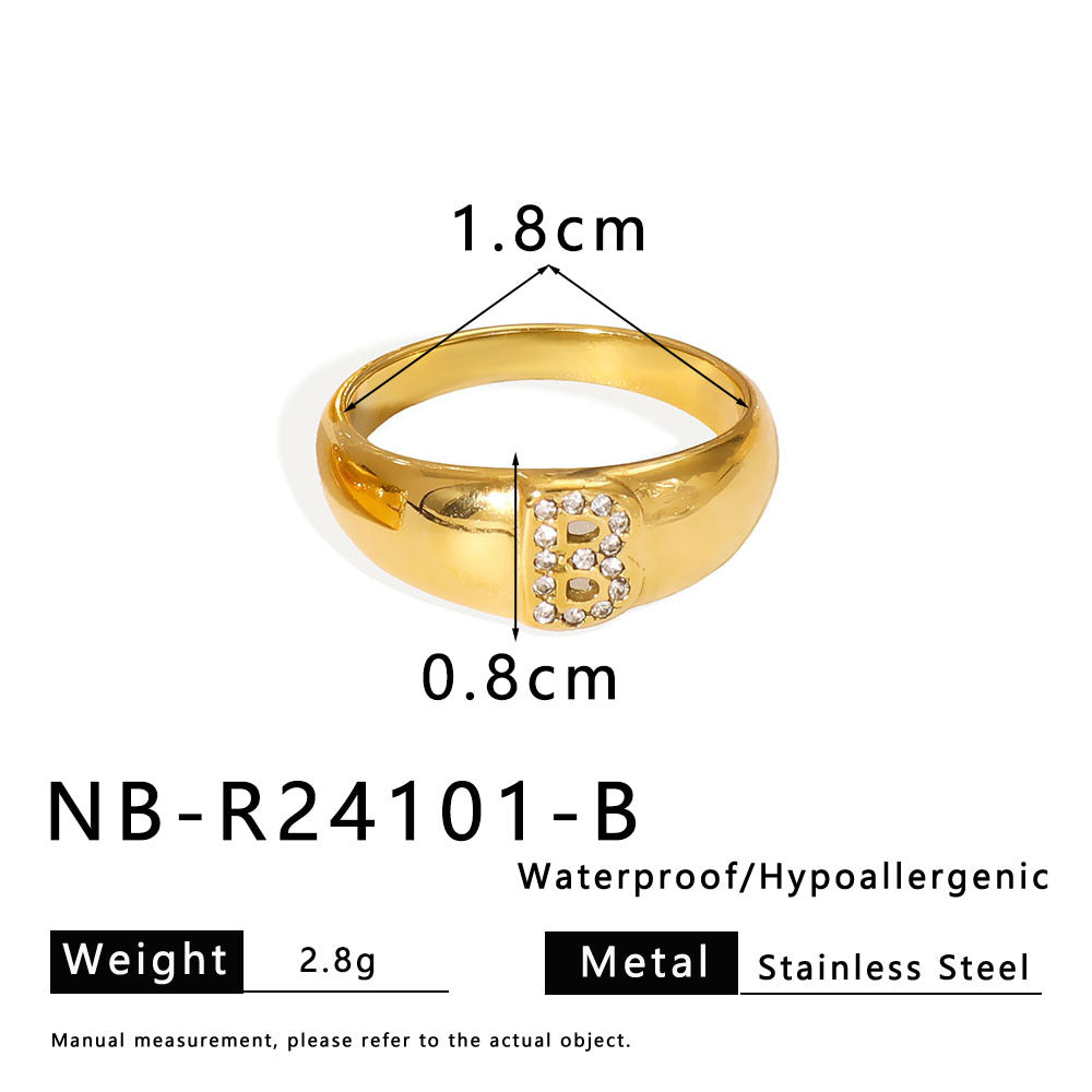 Anello minimalista geometrico da donna in acciaio inossidabile con placcatura in oro 18 carati e zirconi micro-pavé