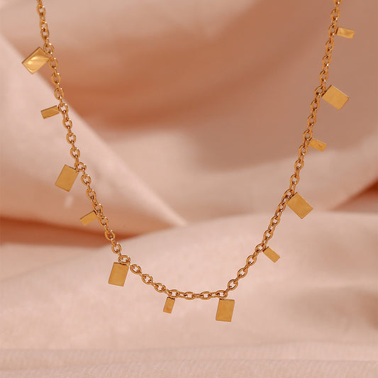 Collana Pendente Quadrata Minimalista da Donna in Acciaio Inossidabile Placcato Oro 18K Design Geometrico