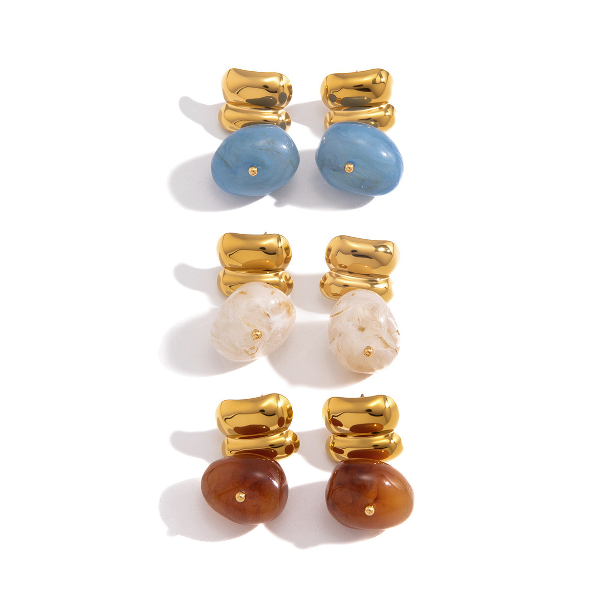 Minimalist Elegant Geometric Oval Stainless Steel and Resin PVD Earrings for Women