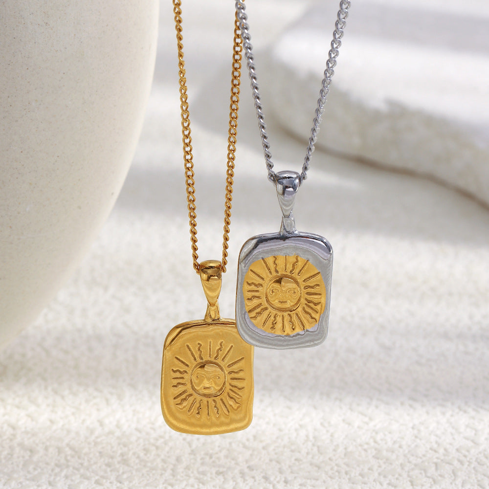 Collana con ciondolo minimalista a forma di volto di sole geometrico da donna in acciaio inossidabile placcato oro 18 carati Design di lusso leggero