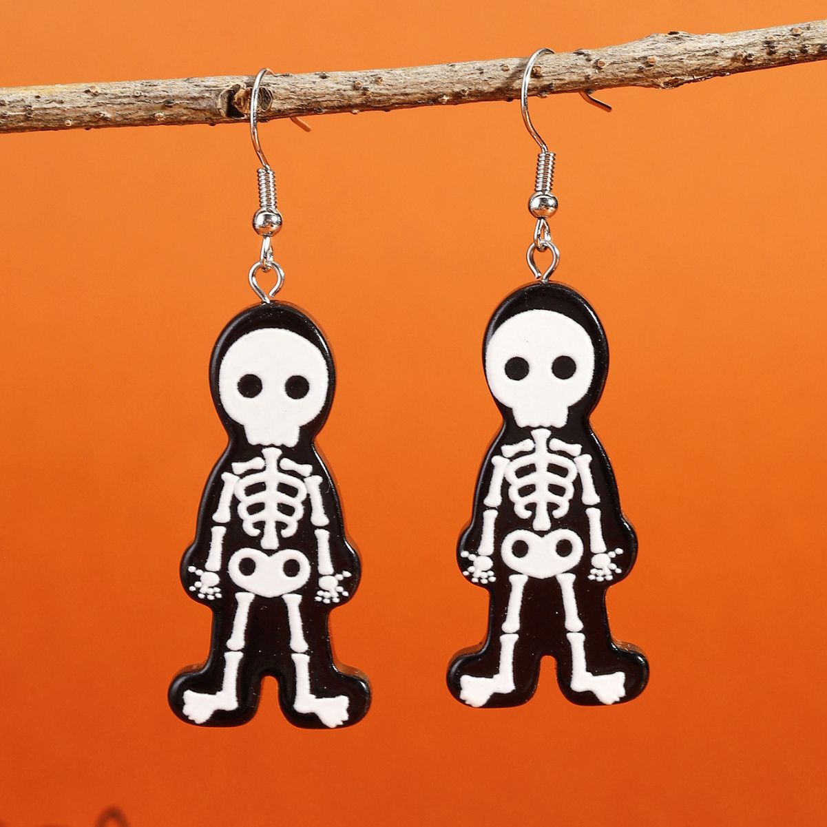 Juego de pendientes de acetato con forma de calavera y calabaza de Halloween para mujer, con postes de acero inoxidable