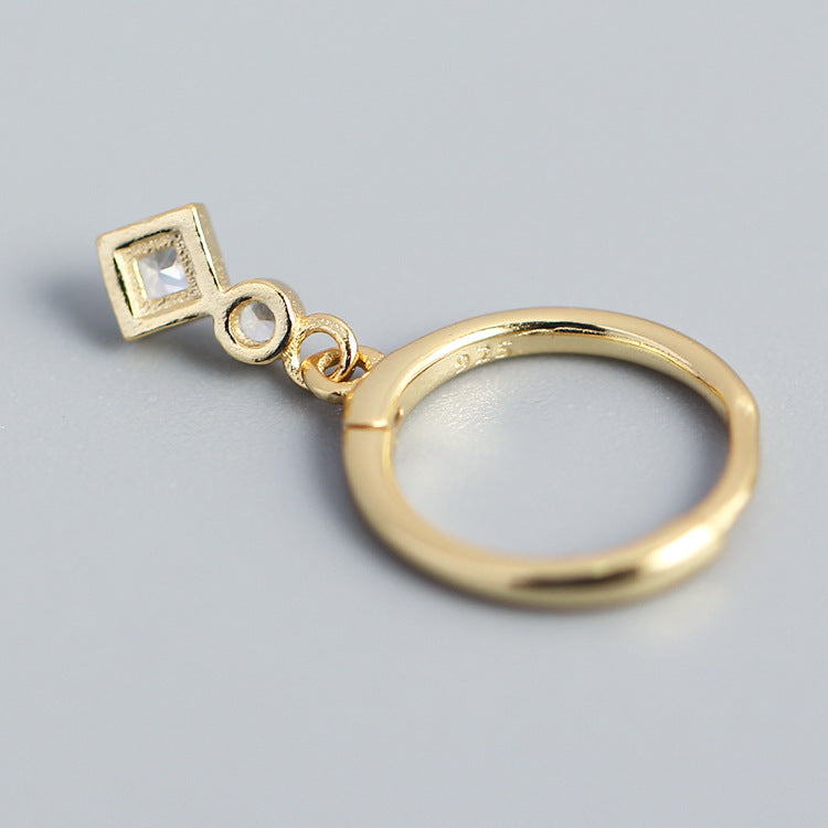 Orecchini a cerchio da donna minimalisti geometrici quadrati con strass in argento sterling 925