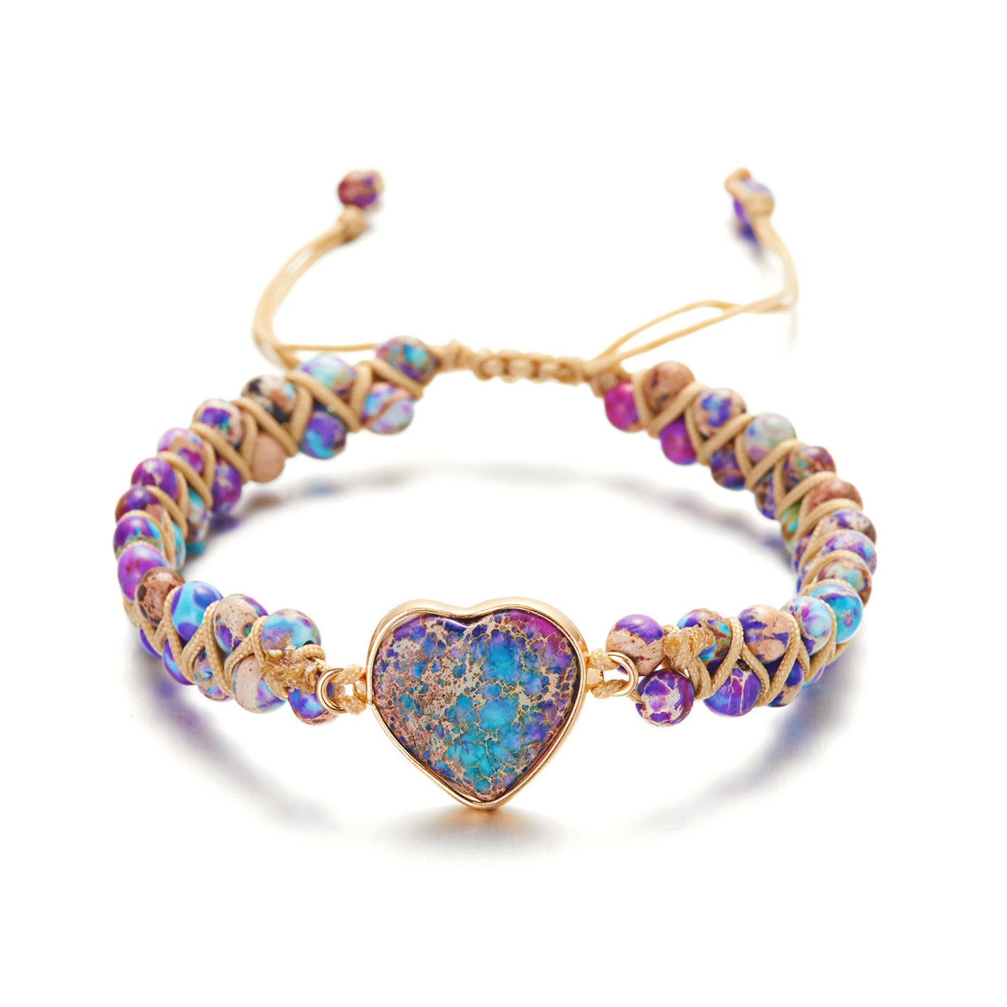 Vintage Bohemian Heart Shape Natural Agate Beaded Bracelet Unisex Ethnic Style Handmade Jewelry