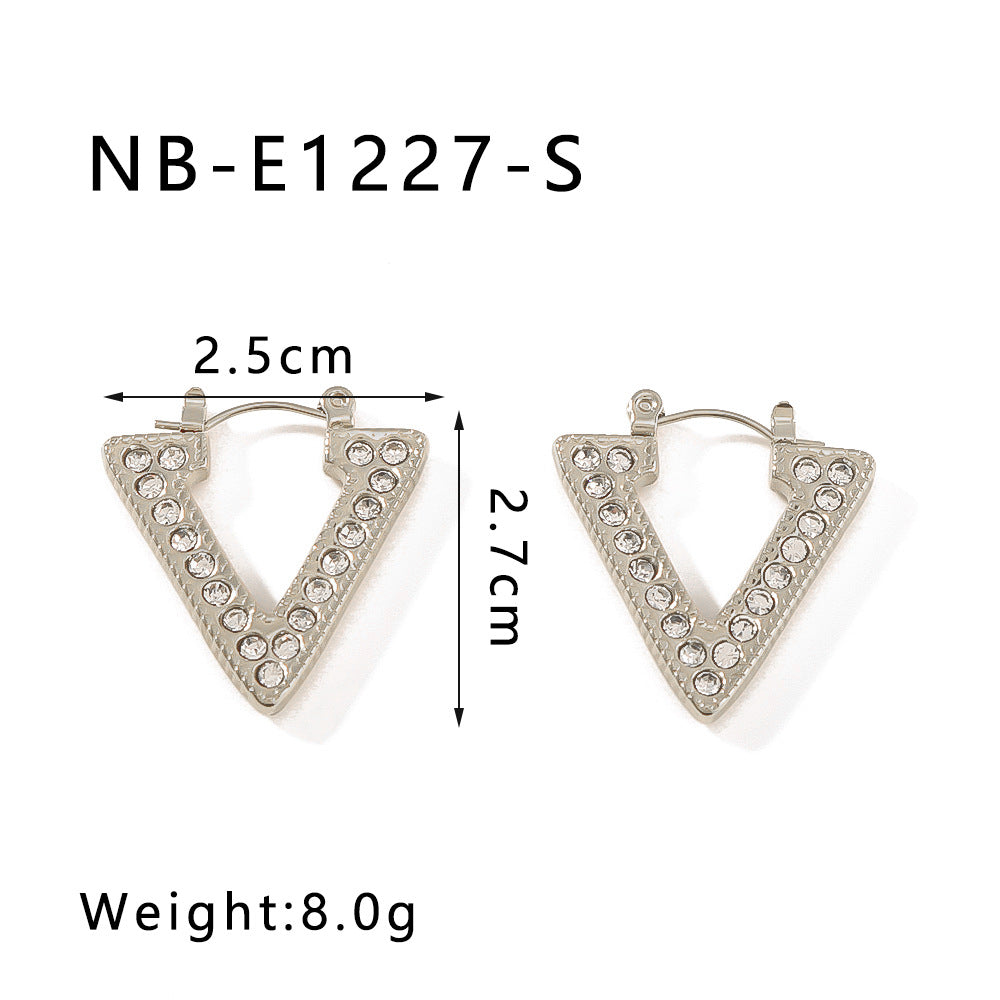 Geometric Rhombus Pattern Earrings for Women Stainless Steel with Zircon Inlay and 18K Vacuum Plating