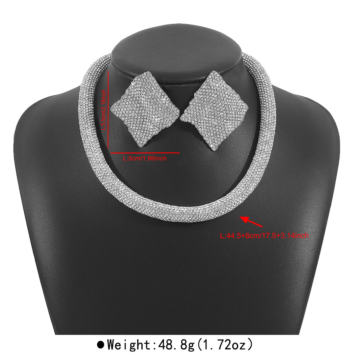 Set di collana e orecchini da donna in lega a forma geometrica con intarsio di strass, stile OL, alla moda