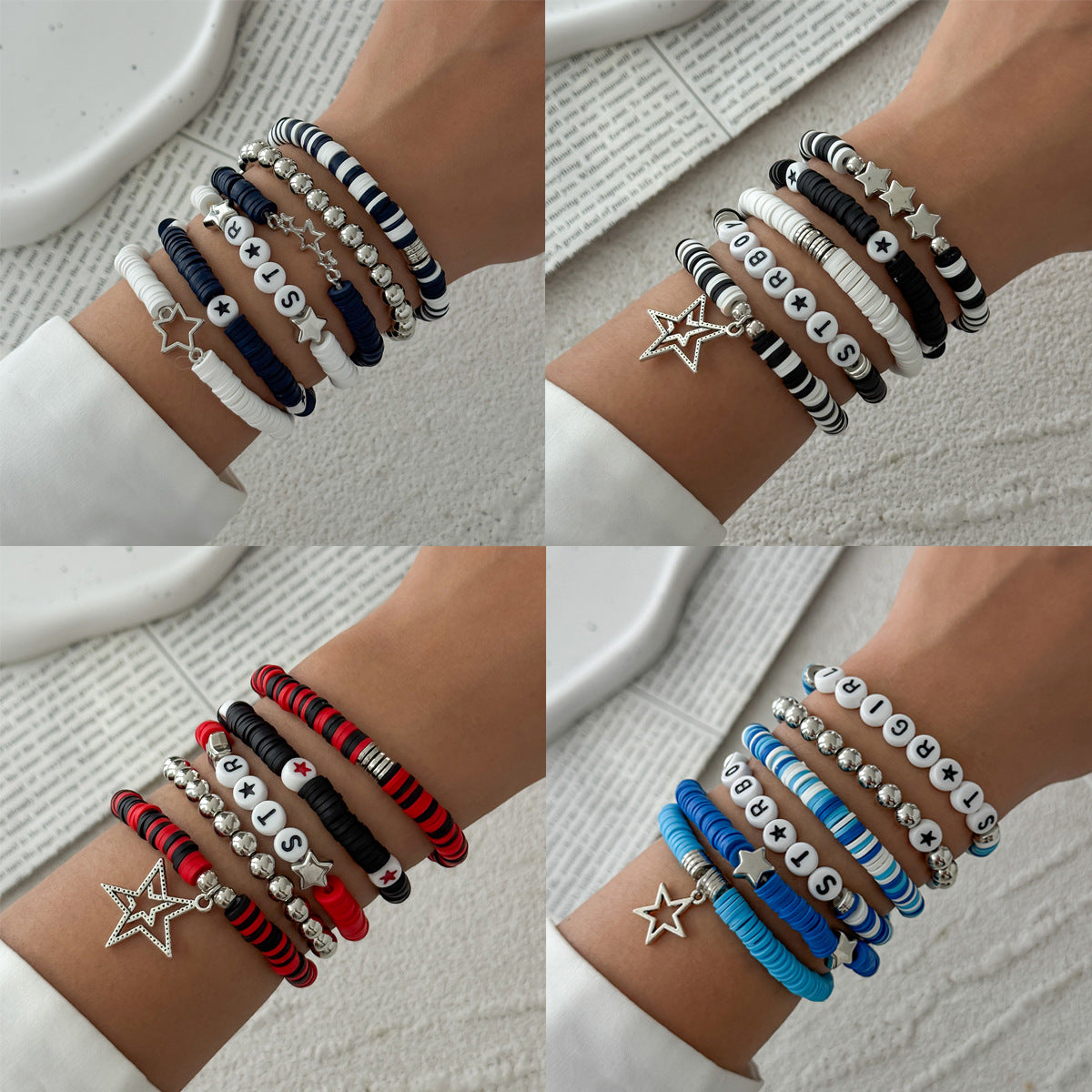 Color Block Letter Star Resin Stretch Bracelet for Women