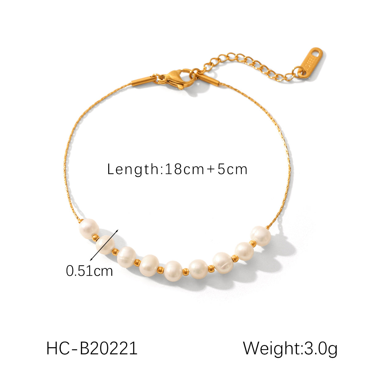 Bracciale da donna in acciaio inossidabile placcato oro 18 carati, stile Ins, con perle d'acqua dolce geometriche