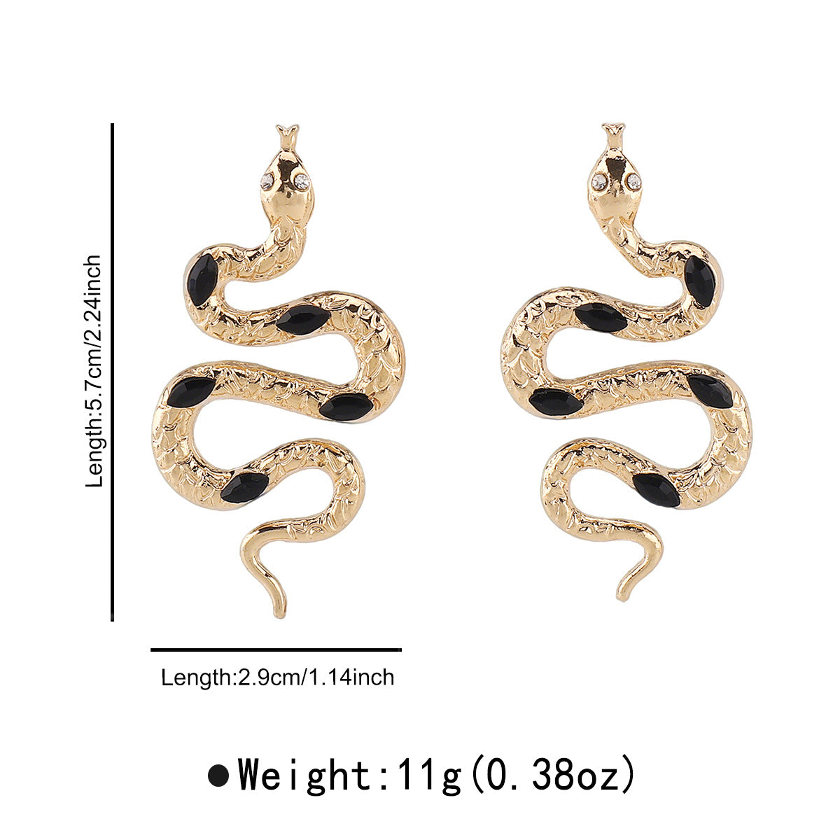 Orecchini a forma di serpente vintage in lega con finitura smaltata e accenti di strass e perle simulate per le donne