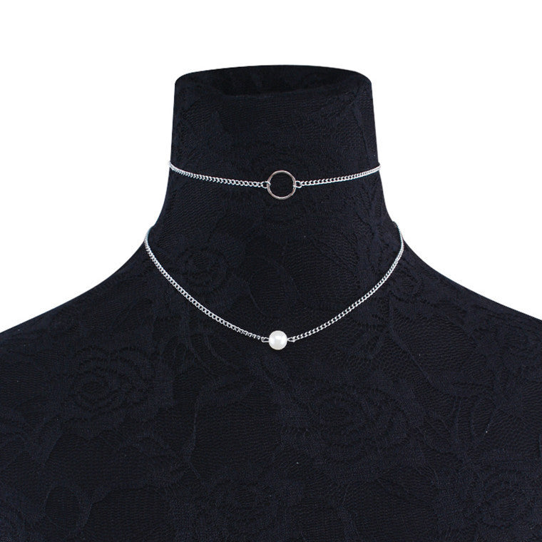 Sweet Geometric Resin Faux Pearl Snake Chain Necklace for Women