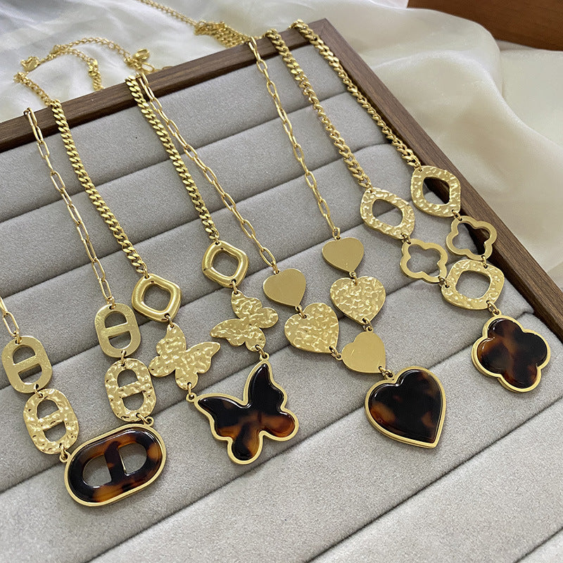 Leopard Print Heart Titanium Steel Plated Necklace