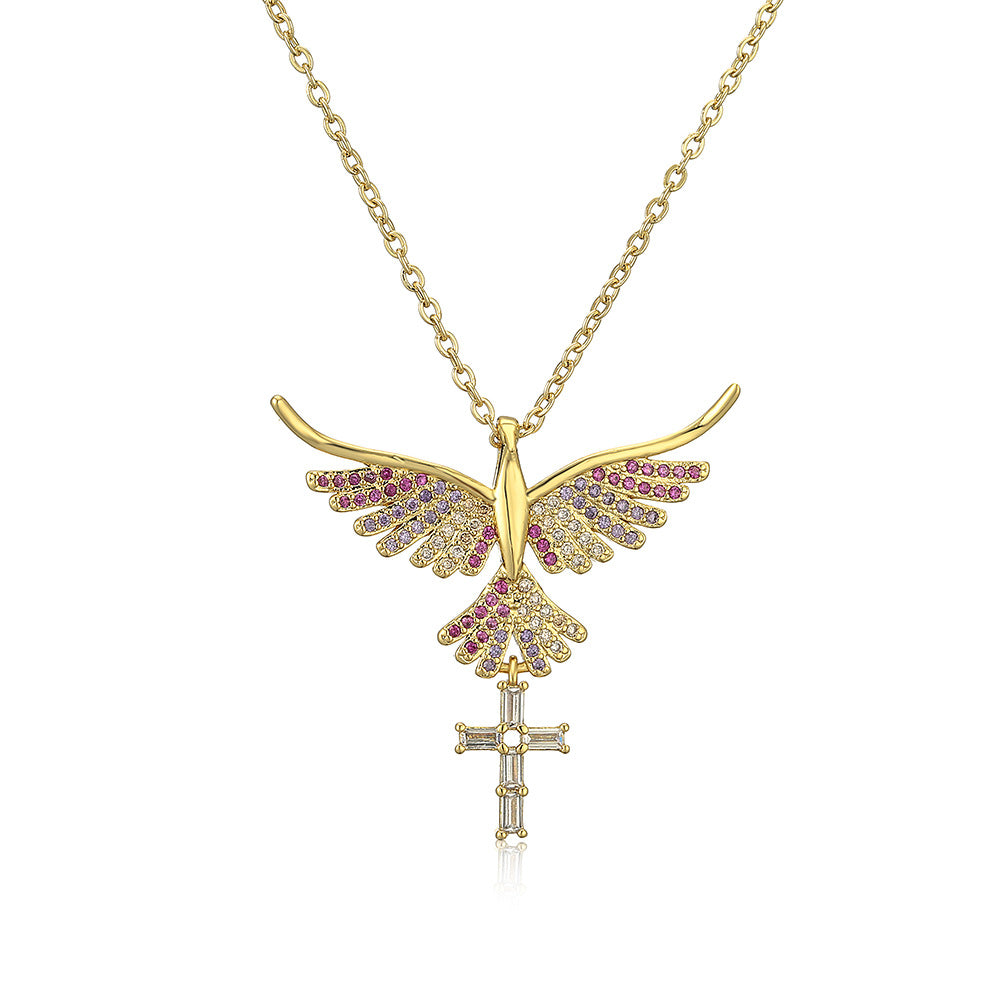 Collana con ciondolo a croce minimalista da donna in rame placcato oro e zirconi