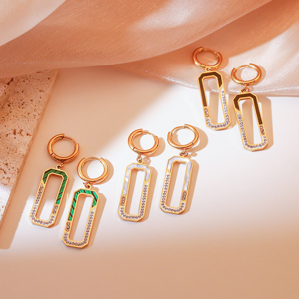 Minimalist Geometric Titanium Steel Earrings with Rhinestone Inlay for Women