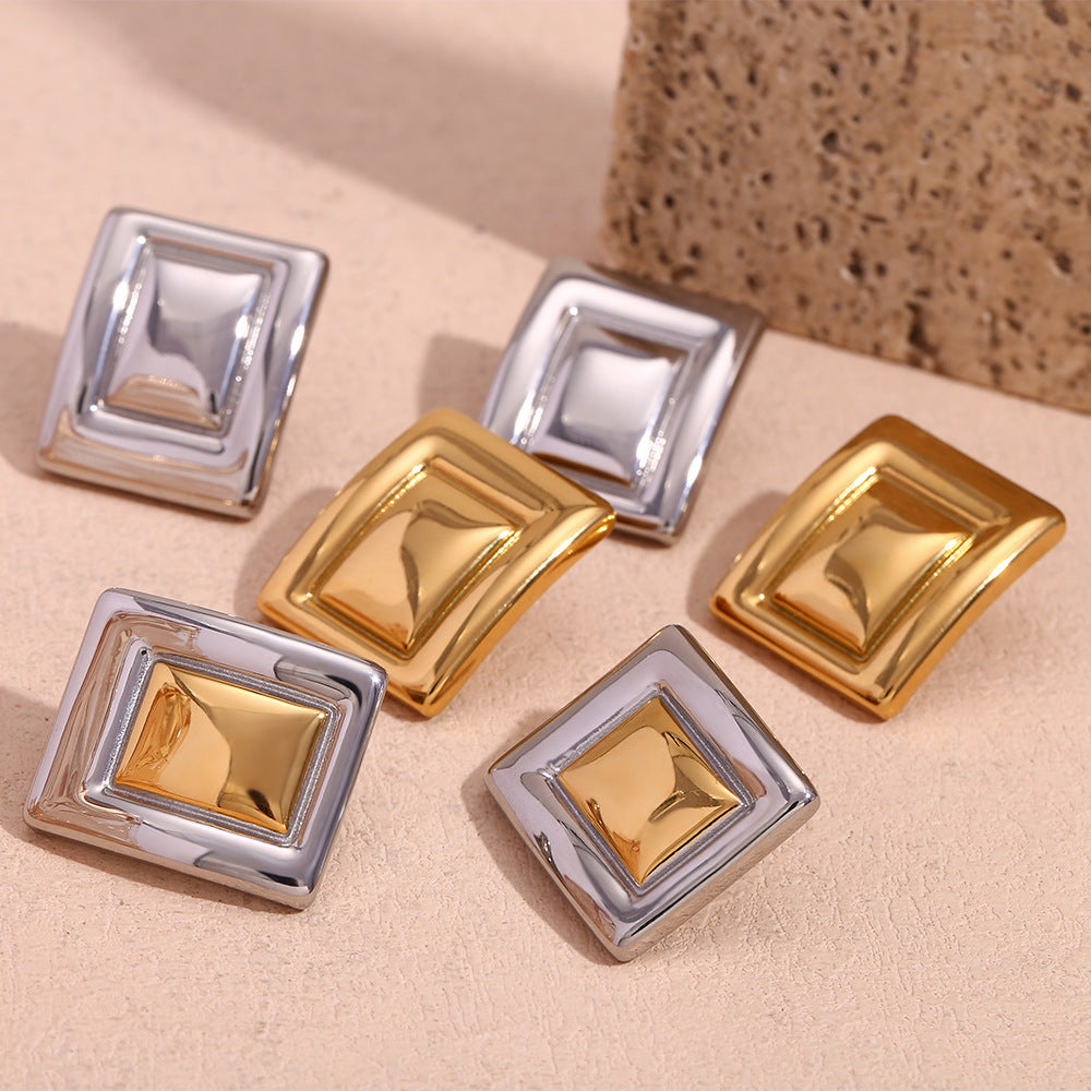 Minimalist Geometric Stainless Steel Earrings with 18K Gold Plating for Women