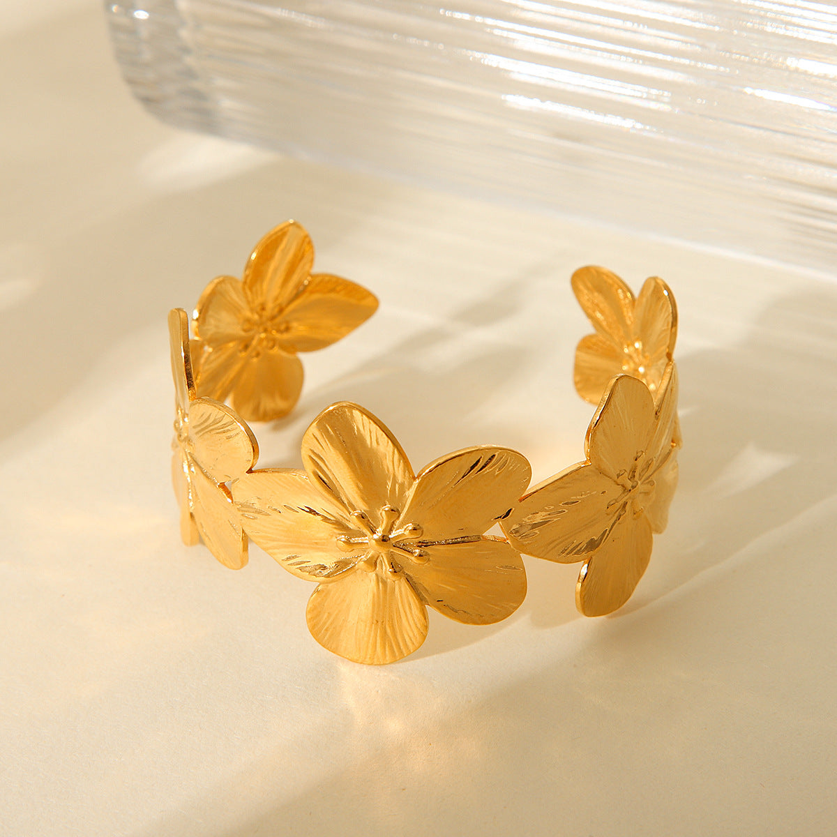 Floral Design Titanium Steel Bracelet for Women with Plated Finish Adjustable Cuff Bracelet Elegant Minimalist Jewelry