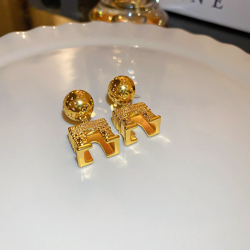 Pendientes de Ángel Retro Artísticos Ovalados con Incrustaciones de Pedrería para Mujer con Base de Cobre y Diseño Geométrico