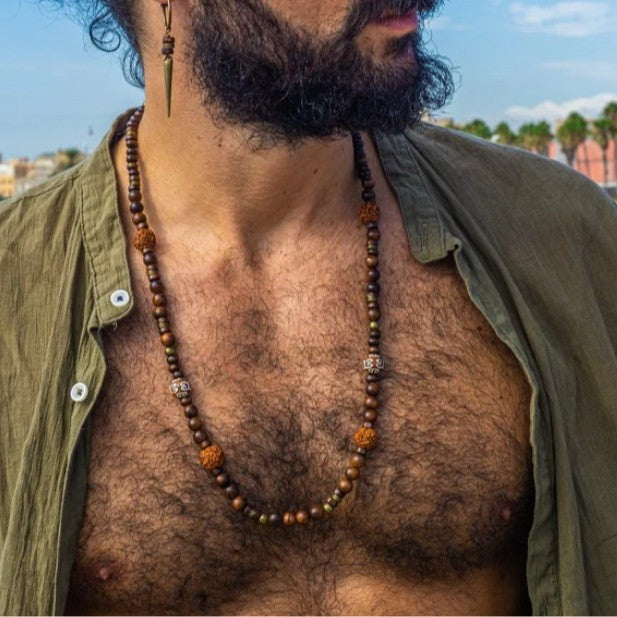 Bohemian Vintage Men's Geometric Wood Beaded Necklace