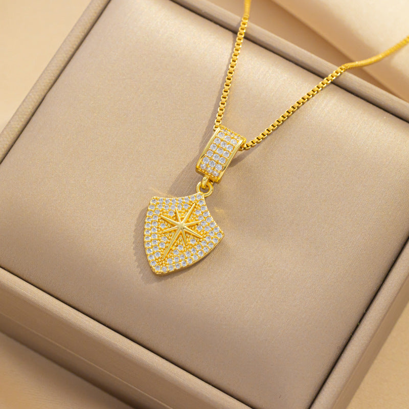 Collar con colgante minimalista de nudo de lazo de acero de titanio para mujer con cadena de serpiente chapada