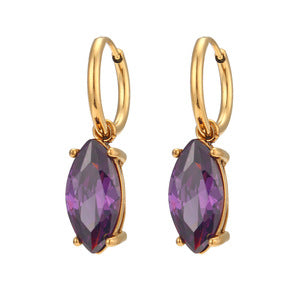 Fashionable Geometric Stainless Steel Earrings with 18K Gold Plating and Micro-Paved Colored Zircon for Women