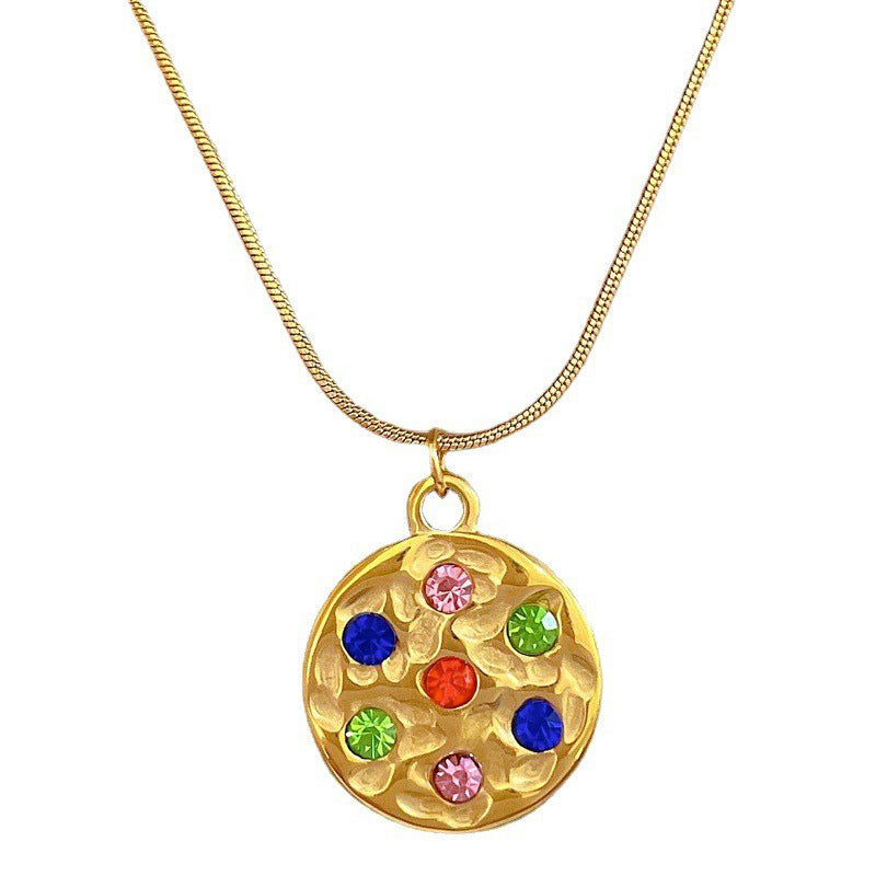 Collar Minimalista Geométrico de Acero Titanio para Mujer con Baño de Oro y Motivos Florales