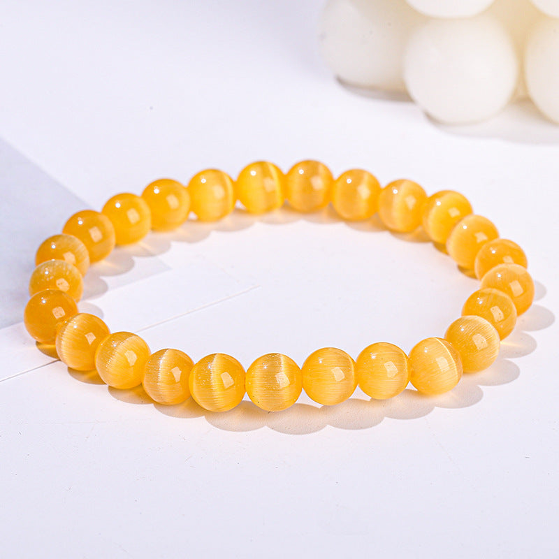 Elegant Round Cat's Eye Stone Beaded Bracelet for Women