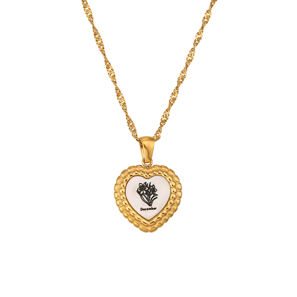 Collar minimalista de acero inoxidable con forma de corazón, chapado en oro de 18 quilates y colgante de concha para mujer