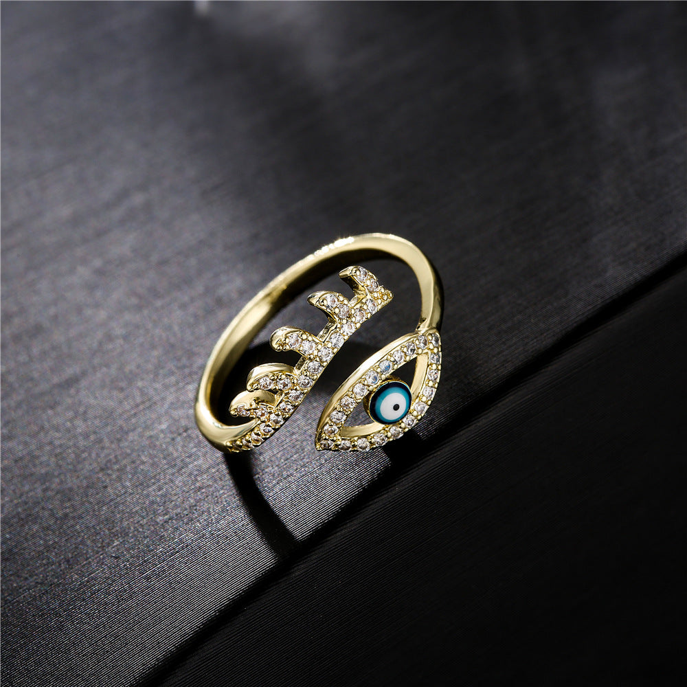 Geometric Micro-pave Cubic Zirconia Brass Ring for Women