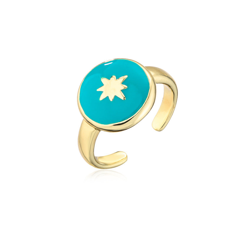 Geometric Drip Oil Gold Plated Brass Ring for Women