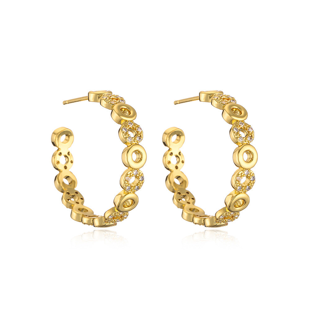 Orecchini da donna geometrici a forma di C con accenti di zirconi, gioielli per orecchie in rame minimalisti e alla moda