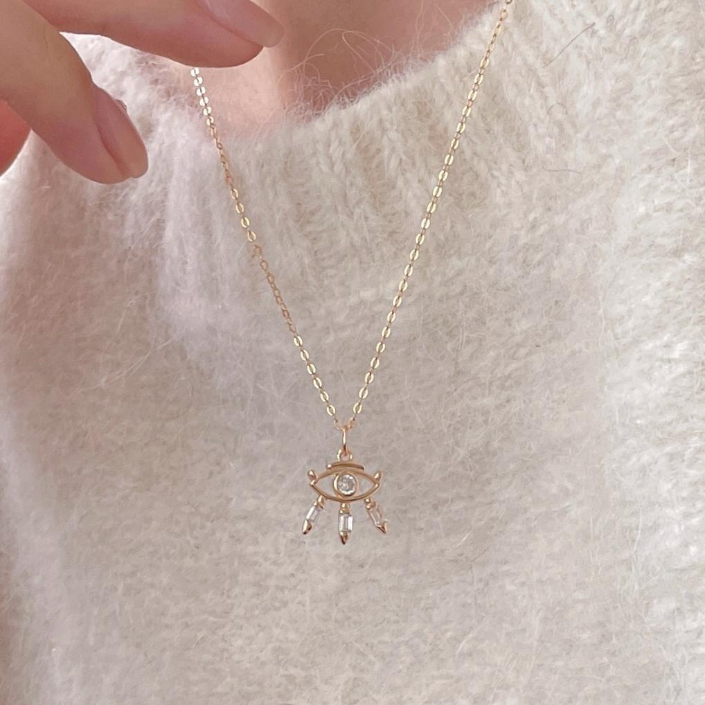 Collana con ciondolo a occhio geometrico minimalista in argento sterling 925 con zirconi cubici
