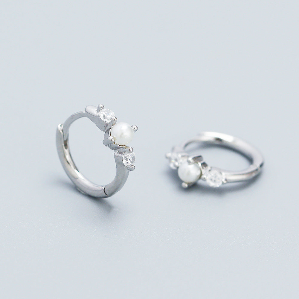 Orecchini a perno eleganti geometrici con perle in argento sterling 925 con accenti di strass per donna