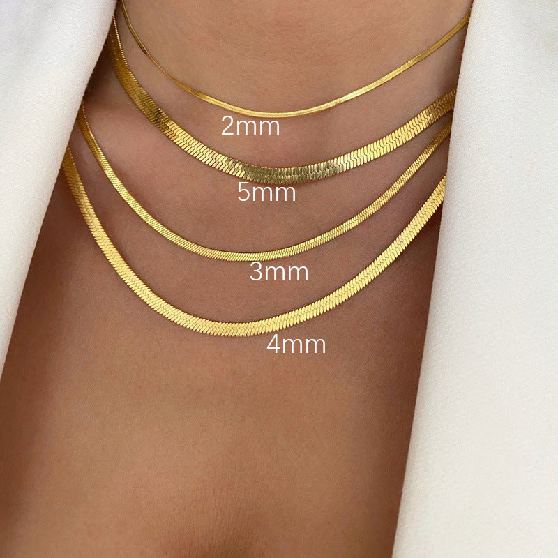 Collar de cadena de serpiente de doble capa de acero titanio chapado geométrico casual de lujo de acero inoxidable para unisex