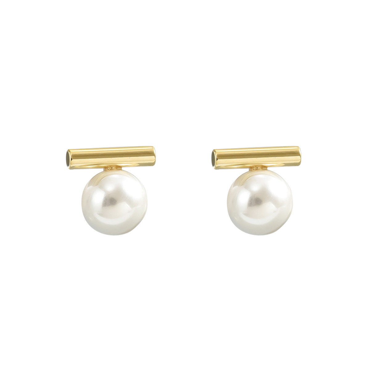 Pendientes de perlas minimalistas geométricos para mujer en cobre con postes de acero inoxidable