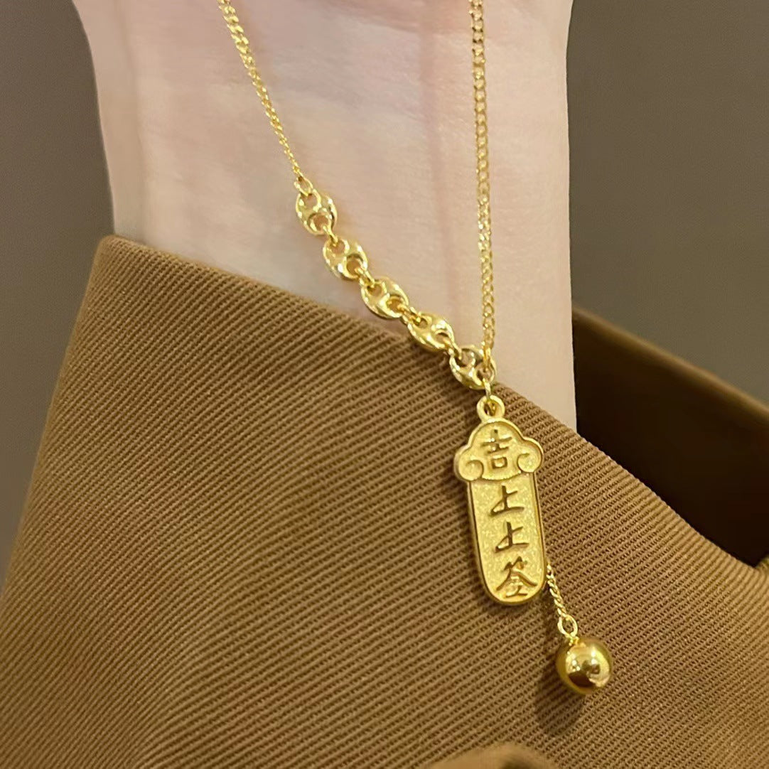 Collana da donna in acciaio al titanio con lettere alla moda stile OL, placcata, catena clavicola che non sbiadisce