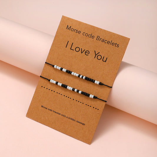 Geometric Glass Beaded Morse Code Bracelet Handmade Rope String Unisex