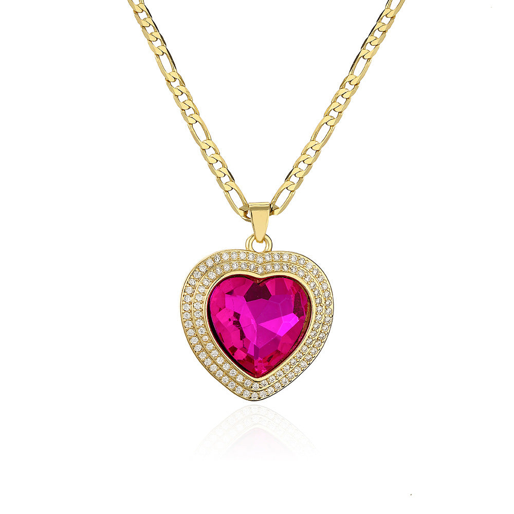 Collana con Pendente a Cuore Minimalista alla Moda in Rame con Accenti di Zirconi per Donna