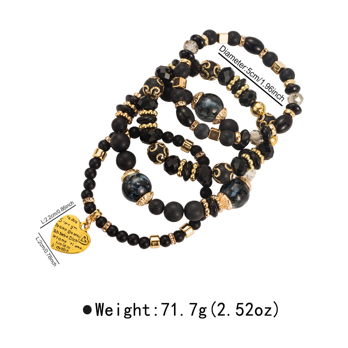 Bohemian Style Heart-Shaped Alloy Beaded Stretch Bracelet with Plated Finish